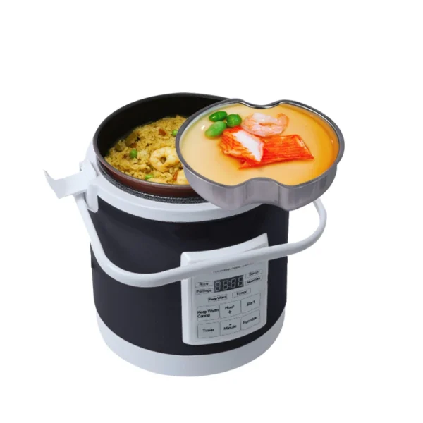 Ha81fd6f9c46d47a38356b95b2a5a32fc5.webp 12V/24V Mini Car Rice Cooker - 1.6L Portable Food Warmer & Steamer