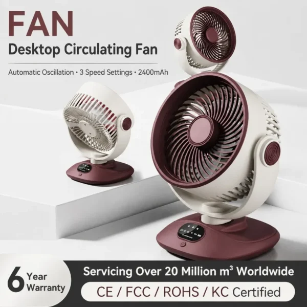 USB Rechargeable Desk Fan - Portable Adjustable Air Circulator