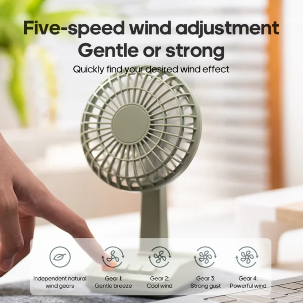 S153242cc98a14cd6a0a2d4873eaf49acQ.webp Vintage Rechargeable Desk Fan - 5-Speed Quiet Air Circulator