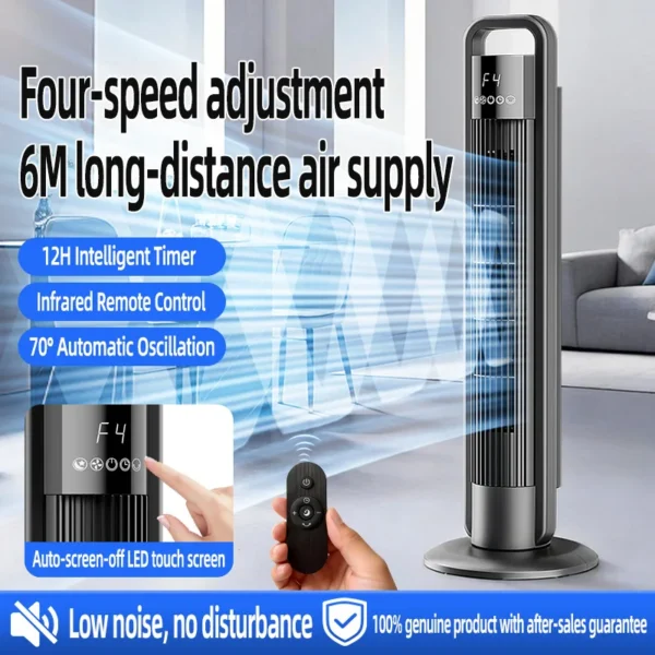 Bladeless Tower Fan, Quiet Operation, Remote Control, for Home Office Use, Floor Standing Air Cooler