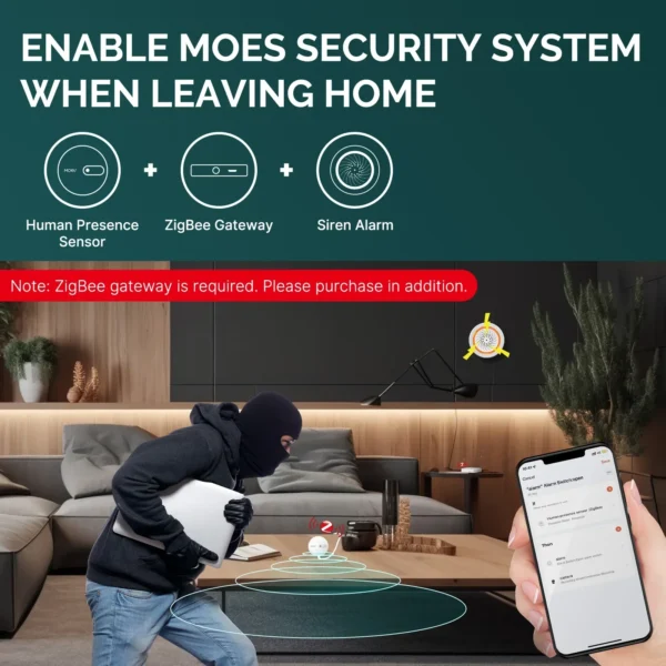 S2987f9ace8324bef8c6f66e507df3a53X.webp MOES Zigbee Human Presence Sensor - Smart Radar Motion Detection