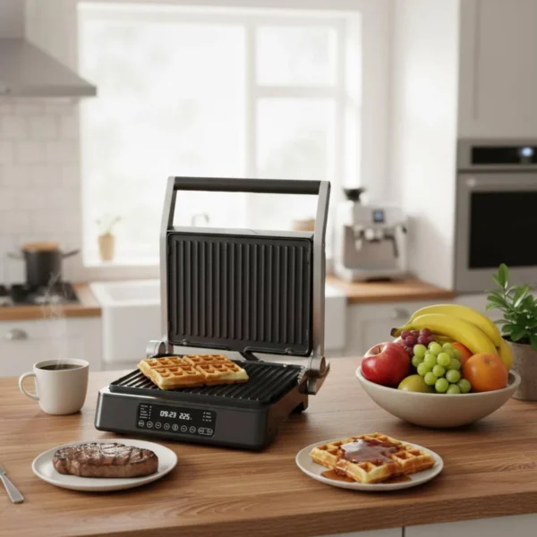 S719f7439667a4f4a8646abb8775a0fc2G.webp 2-in-1 Smart Panini Grill - Non-Stick with Detachable Plates