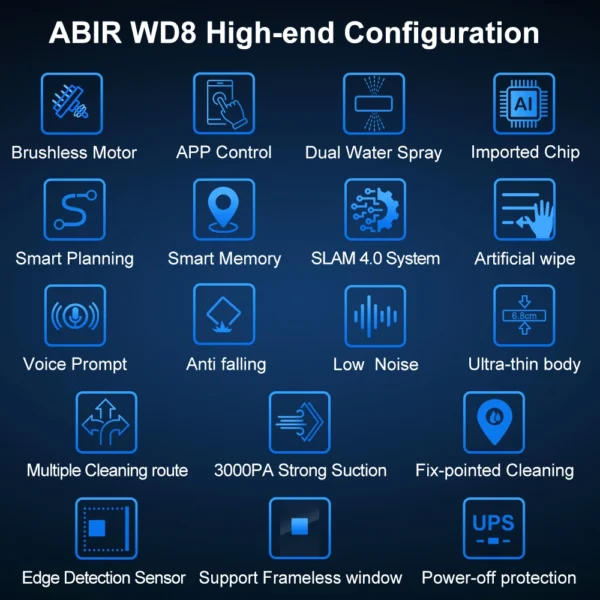 ABIR WD8 Robot Window Cleaner - Smart Glass Cleaning with Dual Water Spray