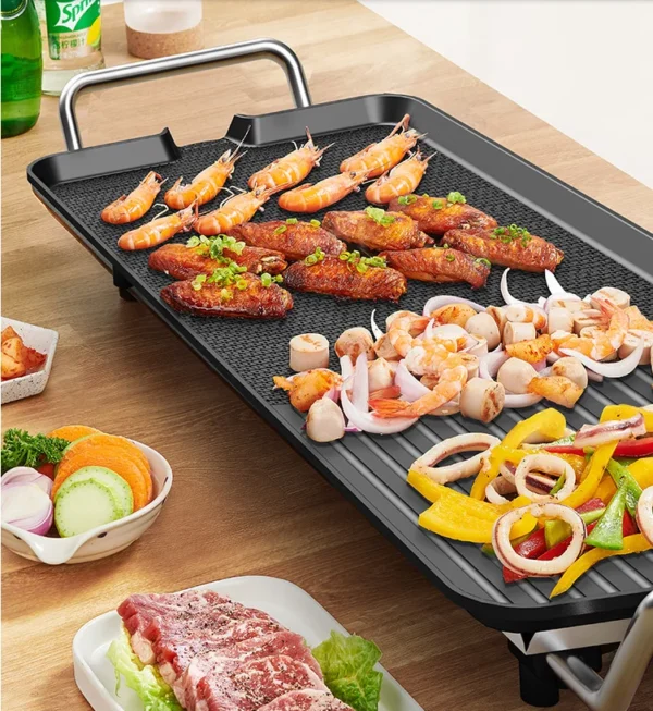 Electric Non-Stick Grill Pan - Fast Heating BBQ & Frying Plate