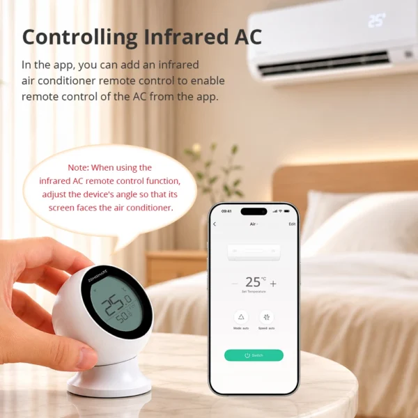 Matter WiFi Smart IR Thermostat - Universal AC Remote with Temperature & Humidity Sensor