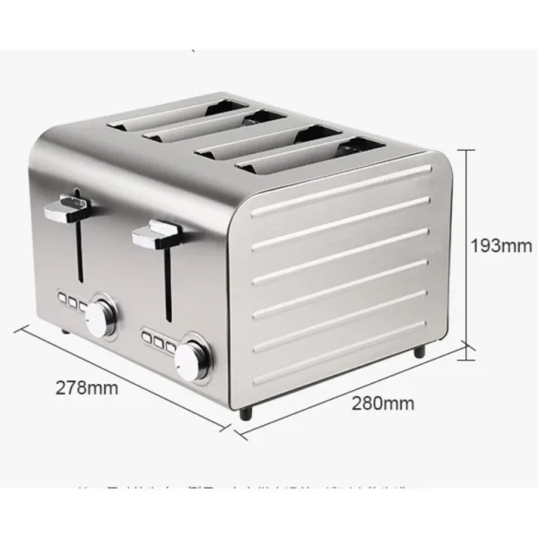 Commercial Stainless Steel Toaster - 4-Slice Automatic Bread Maker