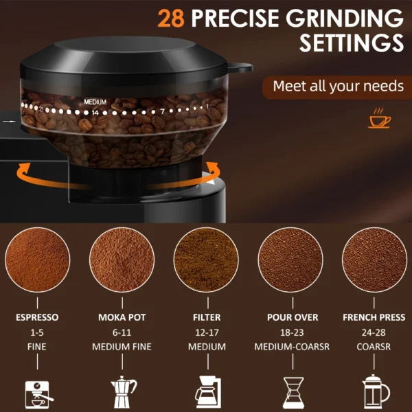 Sd4d26360a20b4bb89ad0ab47bfbb1584n.webp Automatic Burr Coffee Grinder - 28 Adjustable Grind Settings