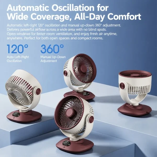 USB Rechargeable Desk Fan - Portable Adjustable Air Circulator